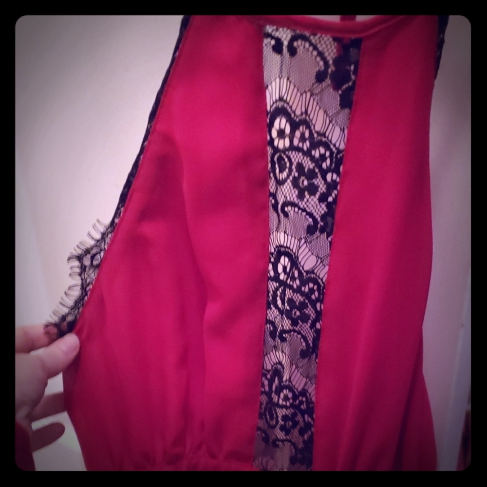 Lulu's red backless halter dress